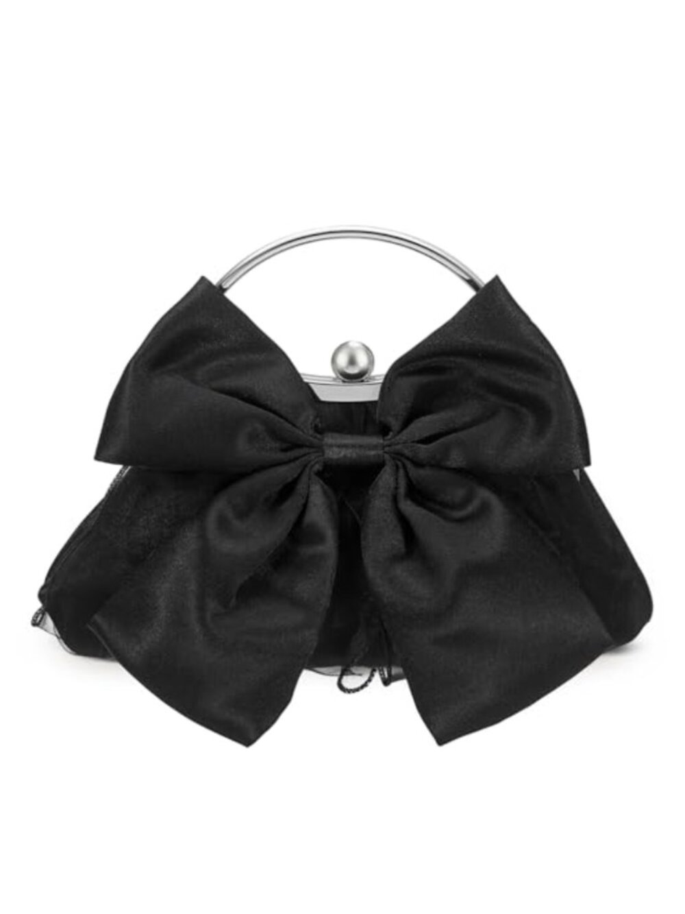 Satin Silk Evening Clutch Bow Ring Handle Formal Bride Purse